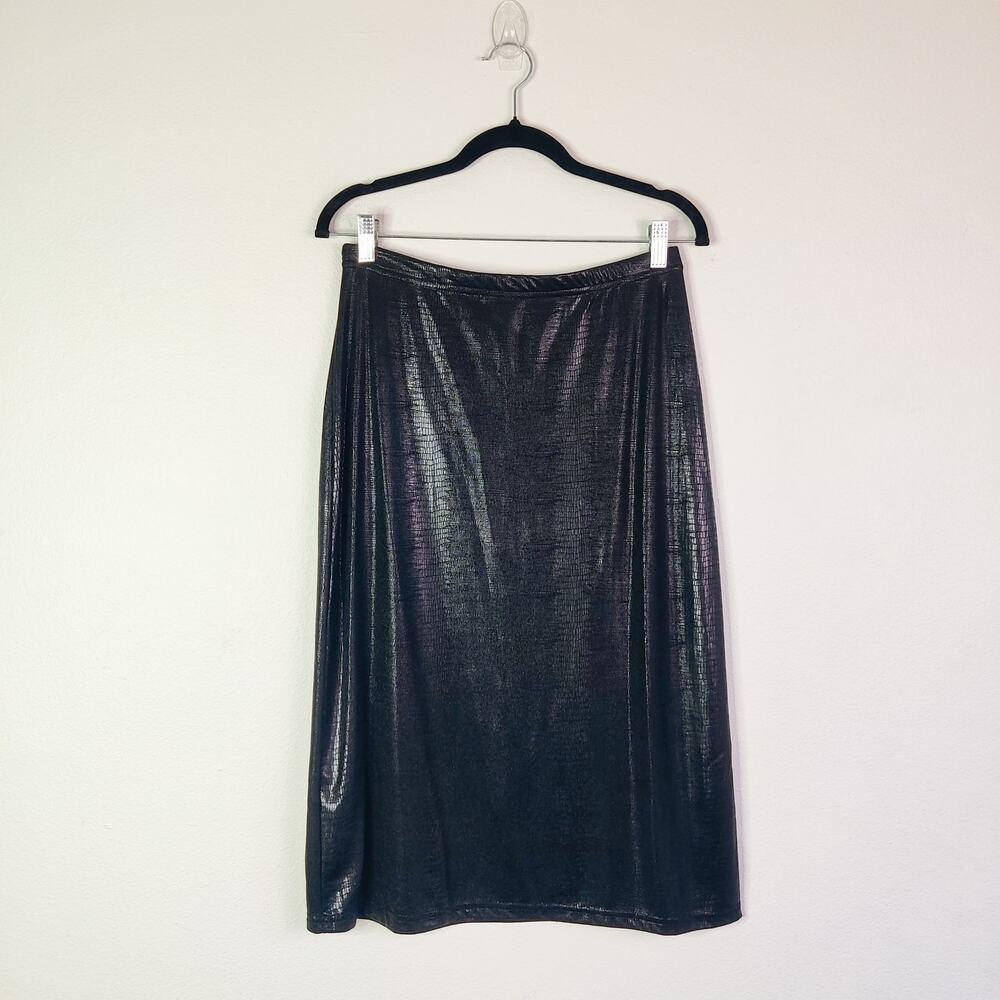 Vtg Susan Lawrence Black Faux Reptile Snake Leather Stretch Pencil Skirt Medium
